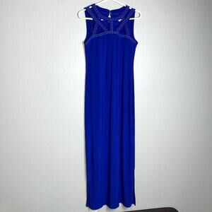 Spense Size 8 Semi Formal Prom Dance Maxi Dress Cage Rhinestones Slit Stretchy